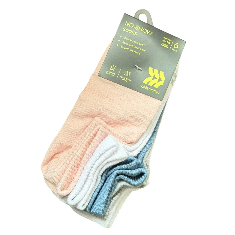 All In Motion Women No-Show Socks 4-10 Multi Active‎ Performance 6-Pack